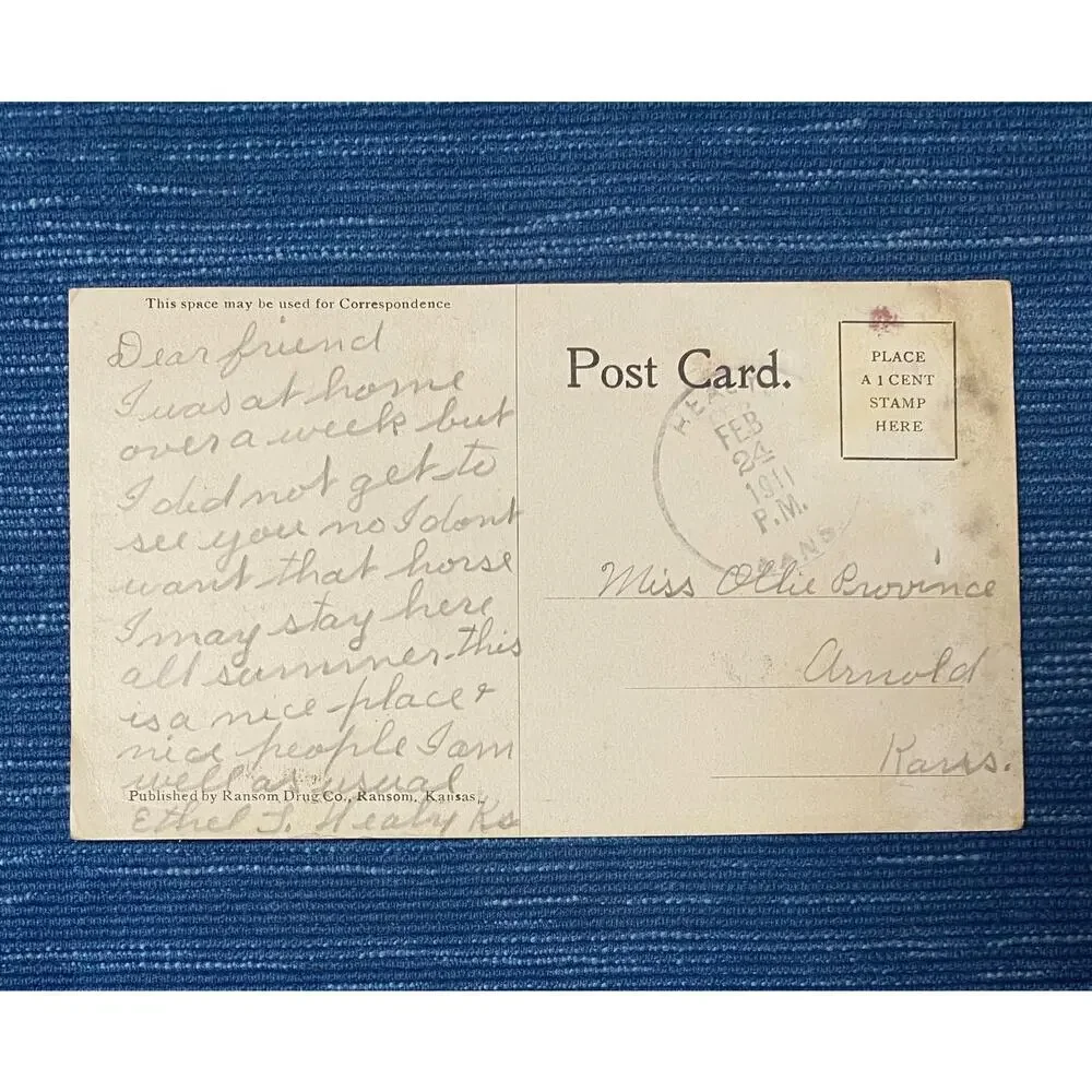 Vintage Ransom Kansas Postcard Posted 1911 Town View Houses 39B